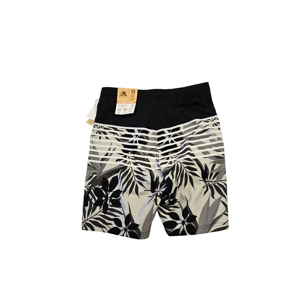 ZeroXposur Mens E-Board Shorts Black Grey Tropical Leaf Print UPF 50+ Small NWT